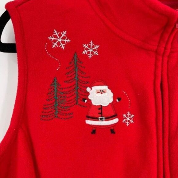 Holiday Editions Women's Fleece Sleeveless Zip-Up Mock Neck Santa Vest Red Large - Picture 2 of 7
